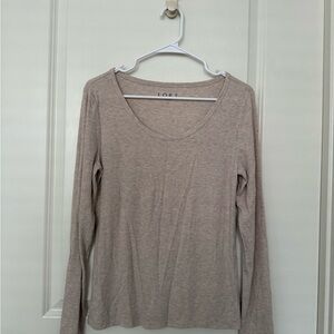 LOFT Women's Light Beige Long Sleeve Ribbed Tee